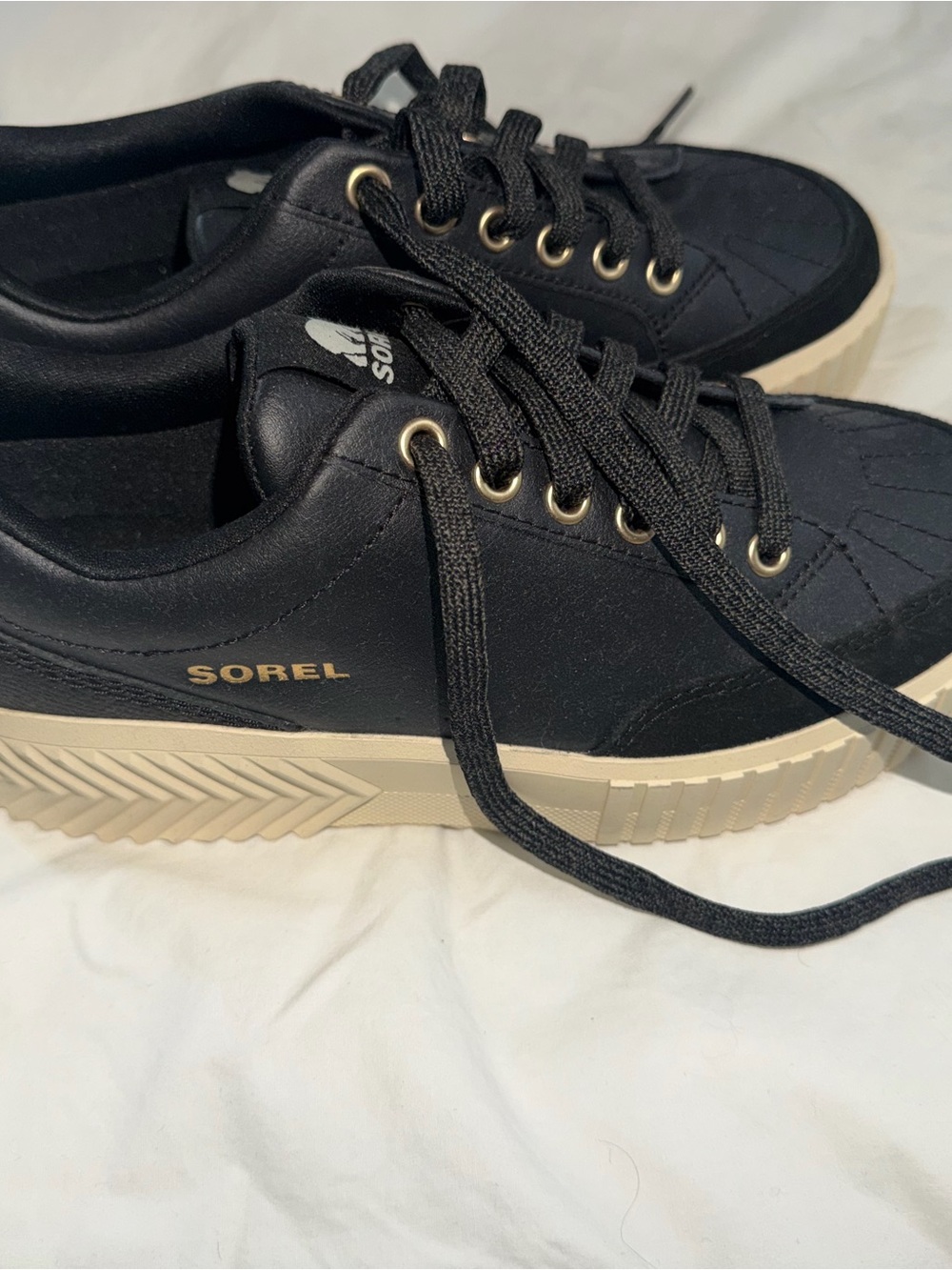 Sorel Black Lace-Up Sneakers with Cream Platform Sole